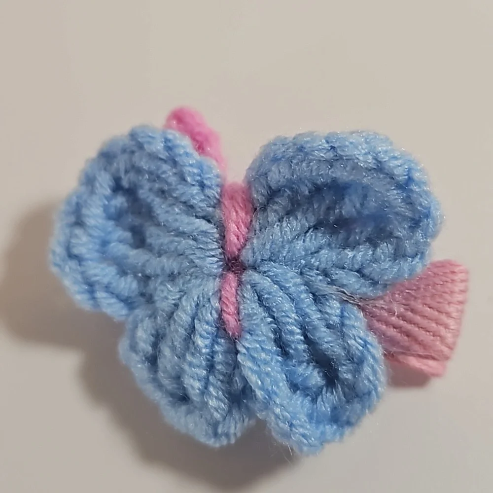 Hand Crafted Hand Knit Crochet Butterfly Hair Clip blue-yellow 1